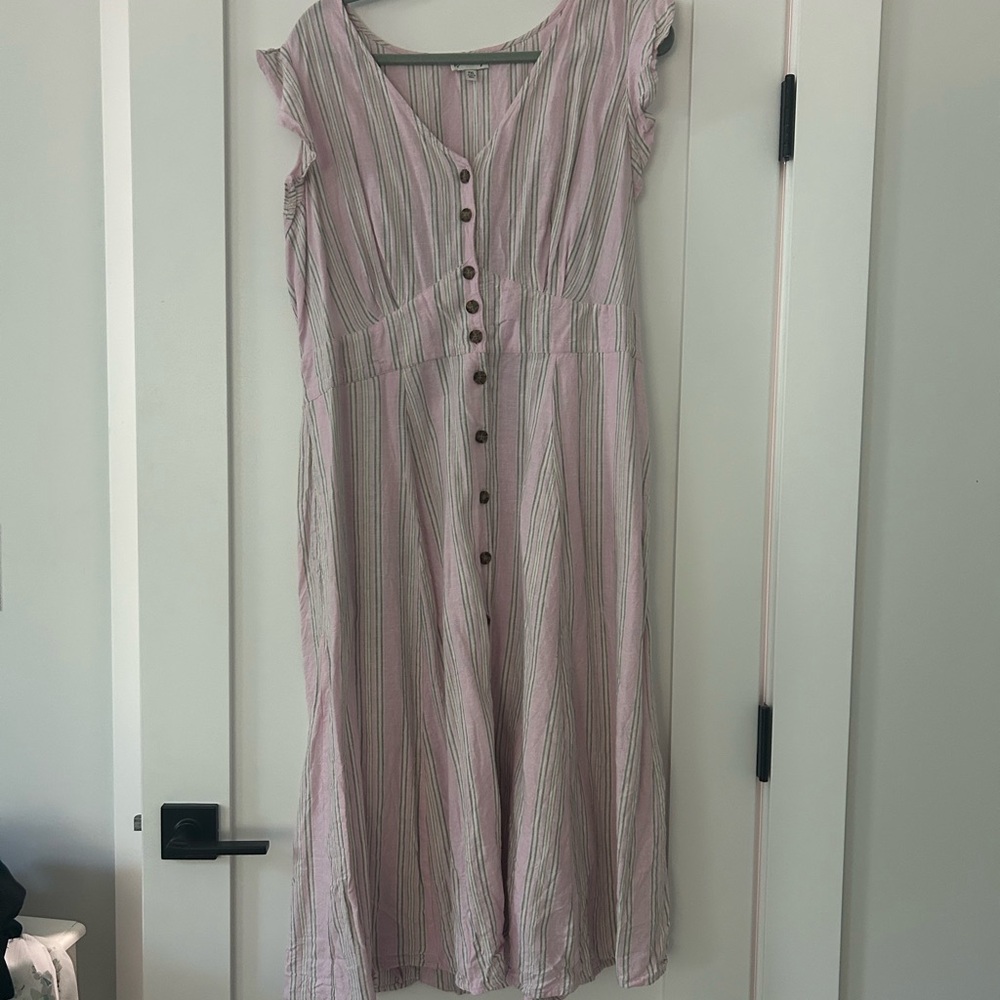 Petite Wonderly Striped Midi Dress with Button Detail